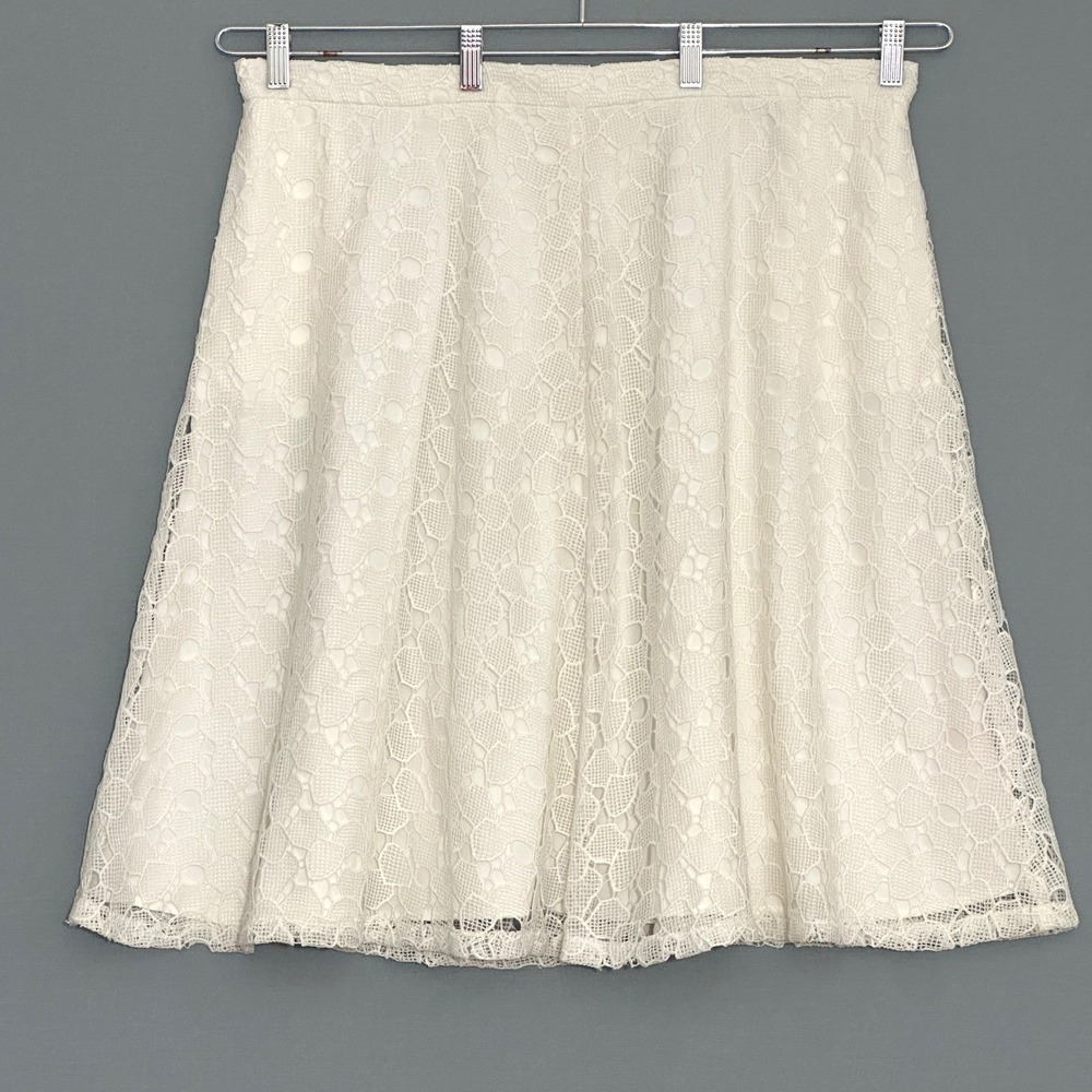 Calvin Klein Womens Skirt 16W Ivory Floral Lace A-Line Flare Feminine Coquette